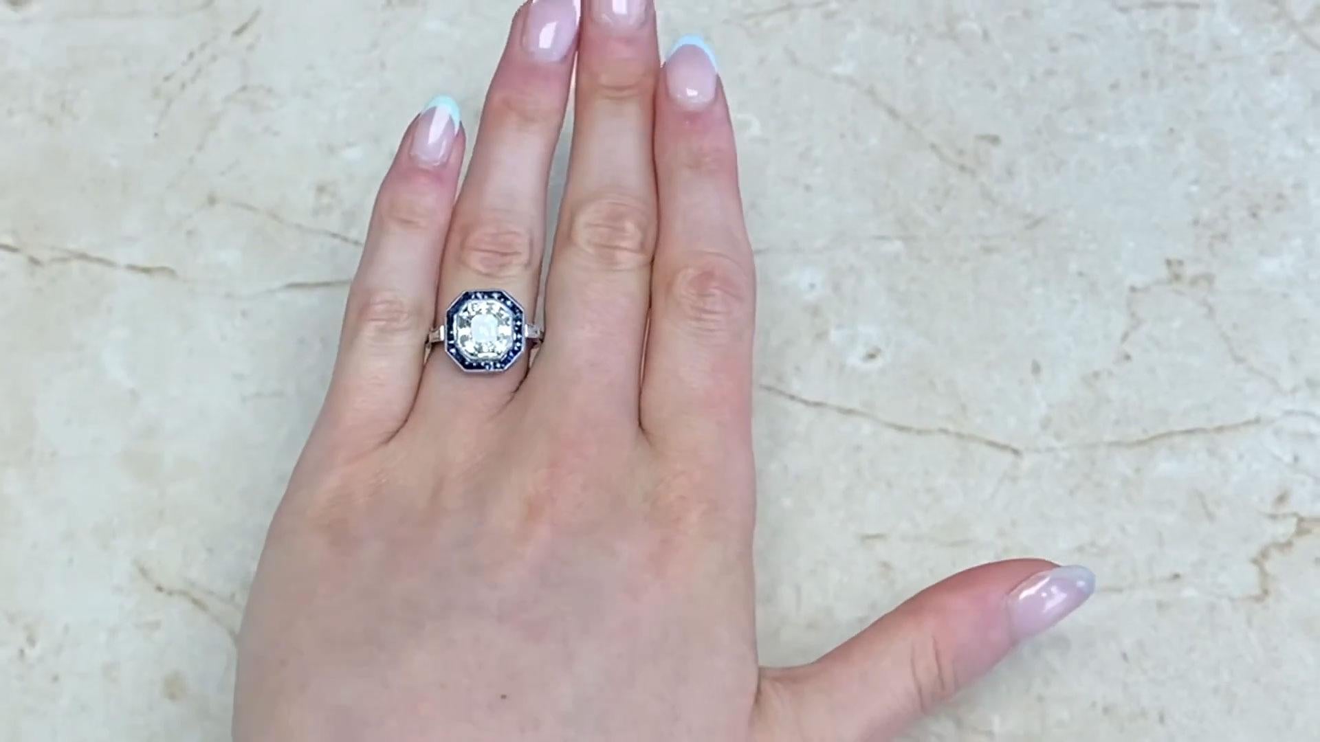 Women's Asscher Cut Diamond Engagement Ring (GIA Approx. 4.00-Carats), Sapphire Halo For Sale