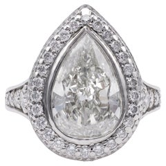 GIA 4.10 Carat Pear Cut Diamond Platinum Halo Ring