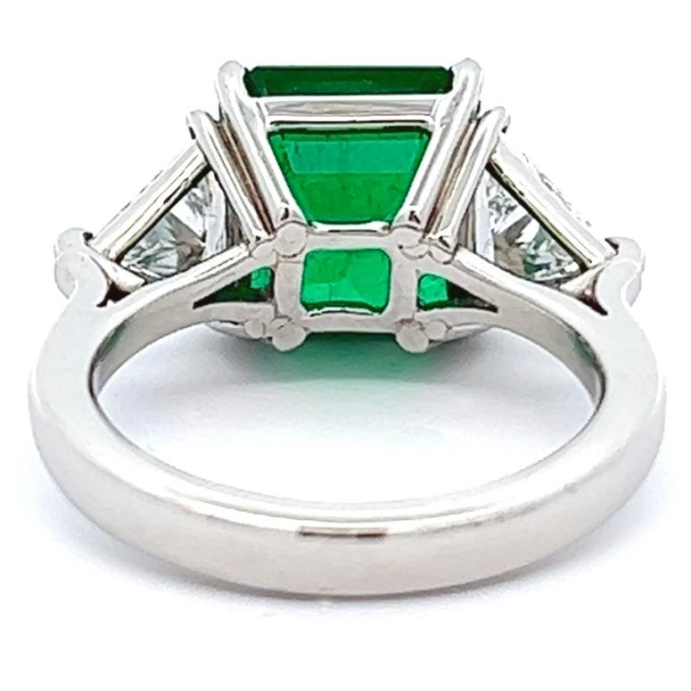 Gia 4.10 Carats Colombian Emerald Diamond Three Stone Ring 1