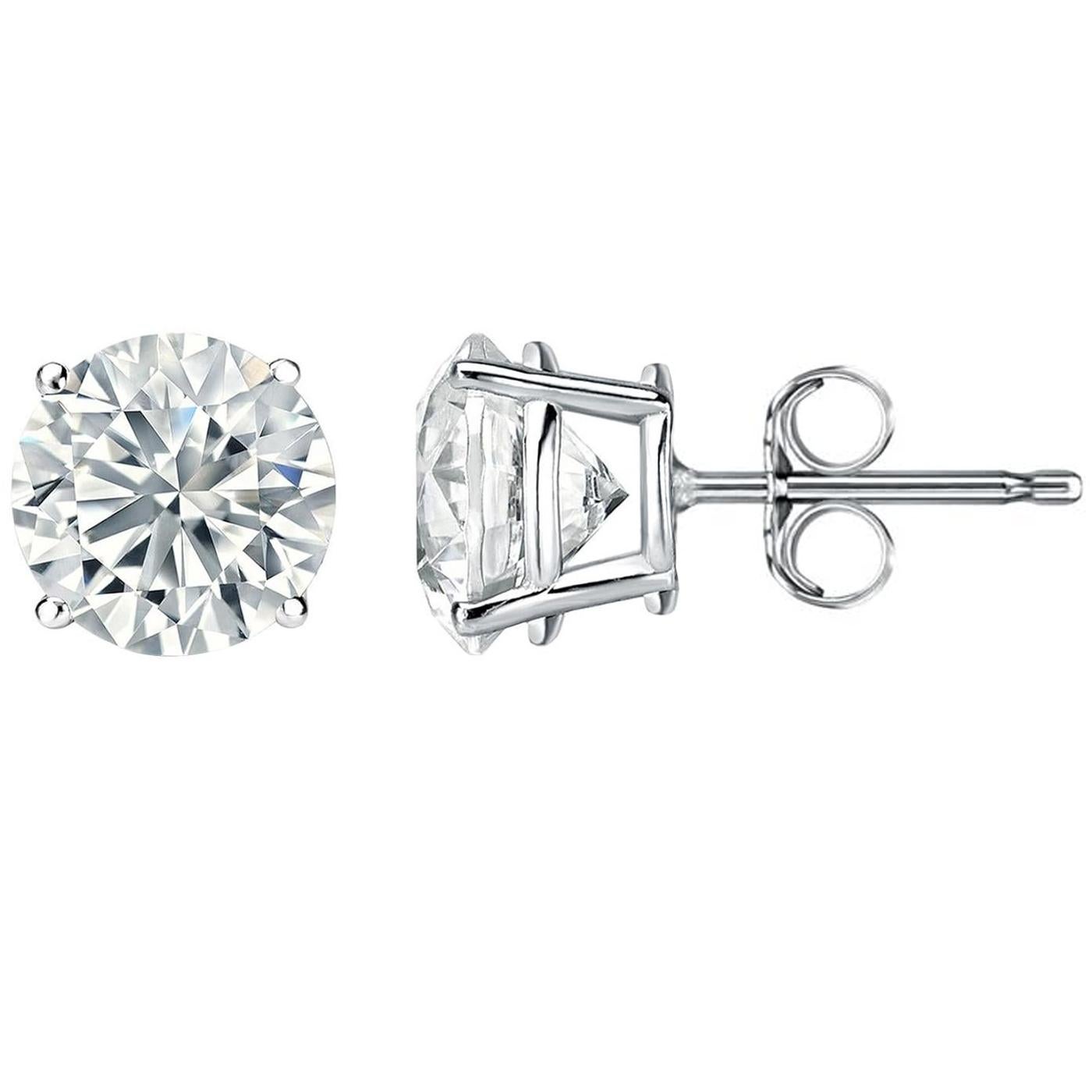 Modernist GIA 4.11ct Natural Round Brilliant Cut Diamond Earrings 4-Prong Basket Setting For Sale