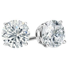 GIA Boucles d'oreilles en diamant naturel de 4,11ct à taille ronde et brillante monture panier à 4 branches