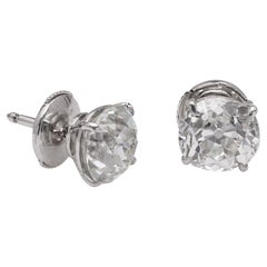 GIA 4.12 Carat Total Weight Old European Diamond 18k White Gold Stud Earrings