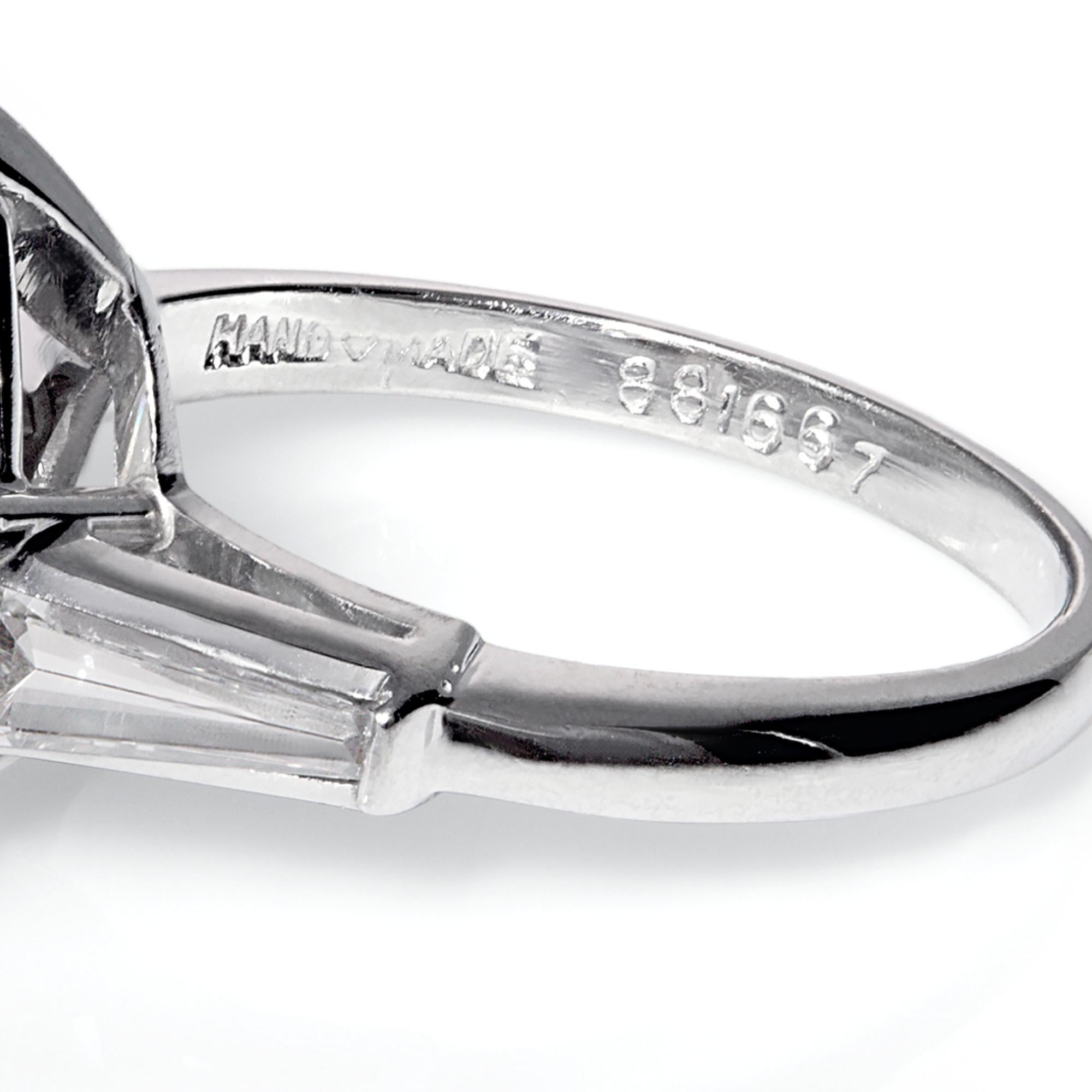 Women's GIA 4.14 Carat Estate Vintage Pear Shaped Three-Stone Diamond Platinum Ring