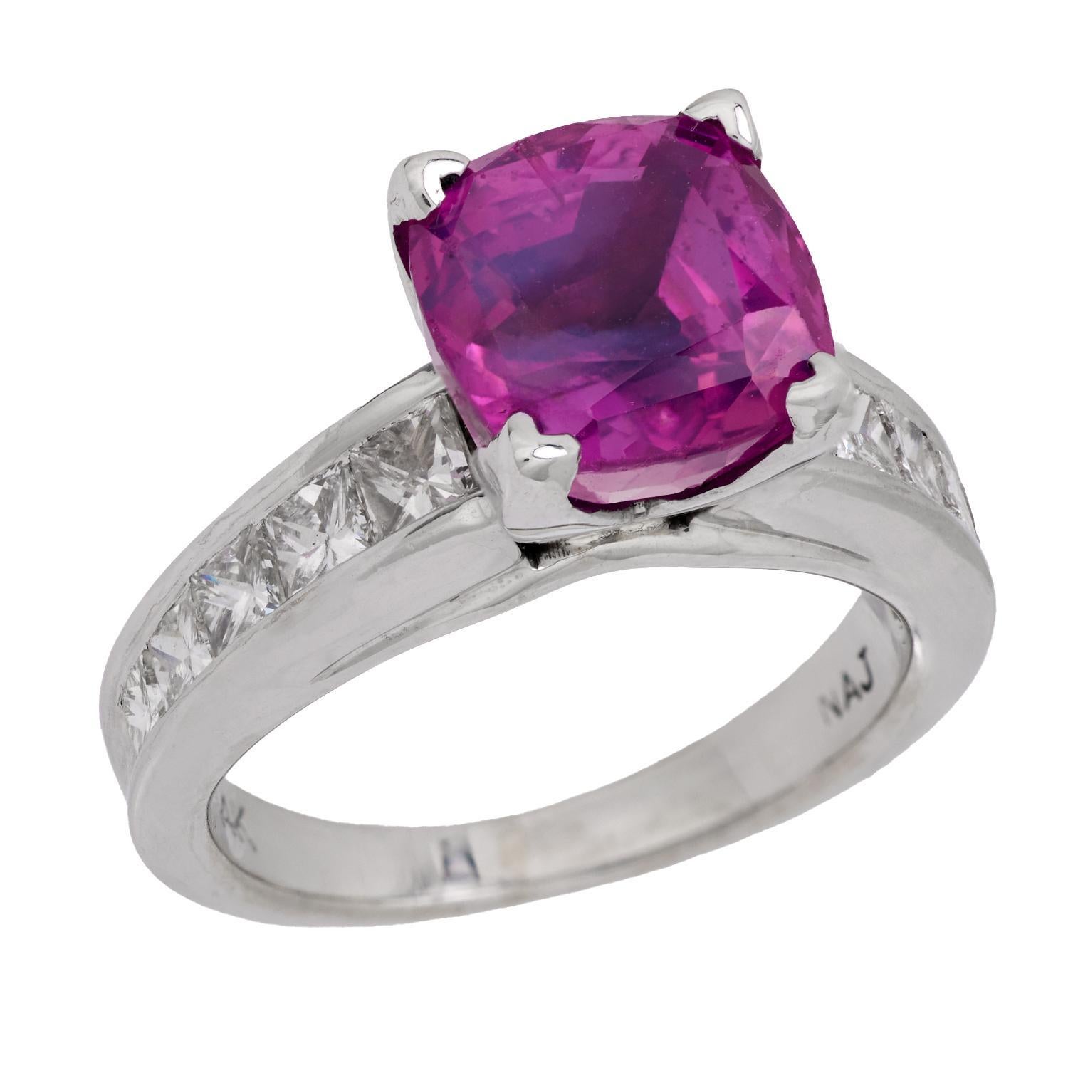 GIA 4.16 carat pink sapphire diamond 14k white gold ring
