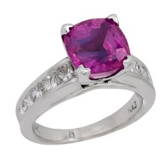 Bague en or blanc 14 carats avec saphir rose de 4,16 carats et diamant certifié GIA