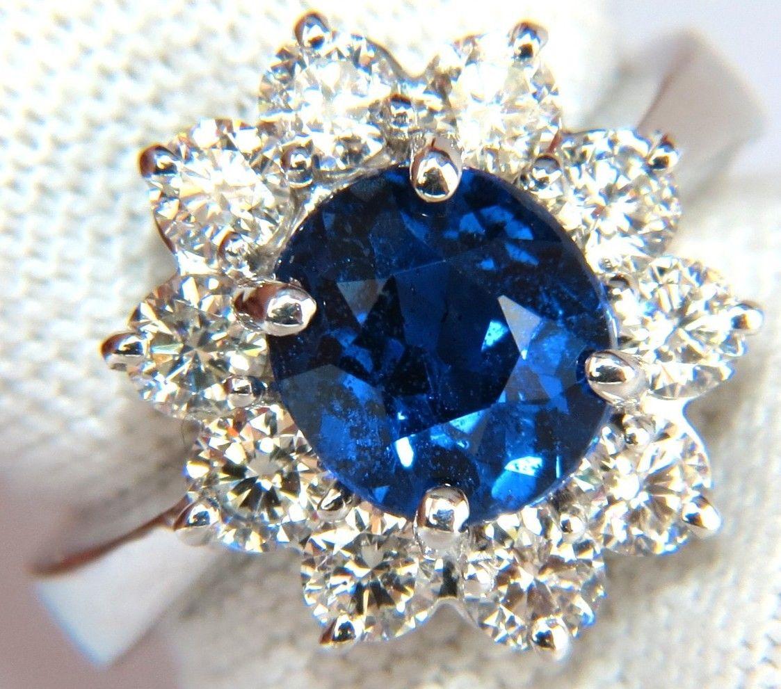 GIA 4.18 Carat No Heat Natural Sapphire Diamond Ring Cluster Unheated Blue 7