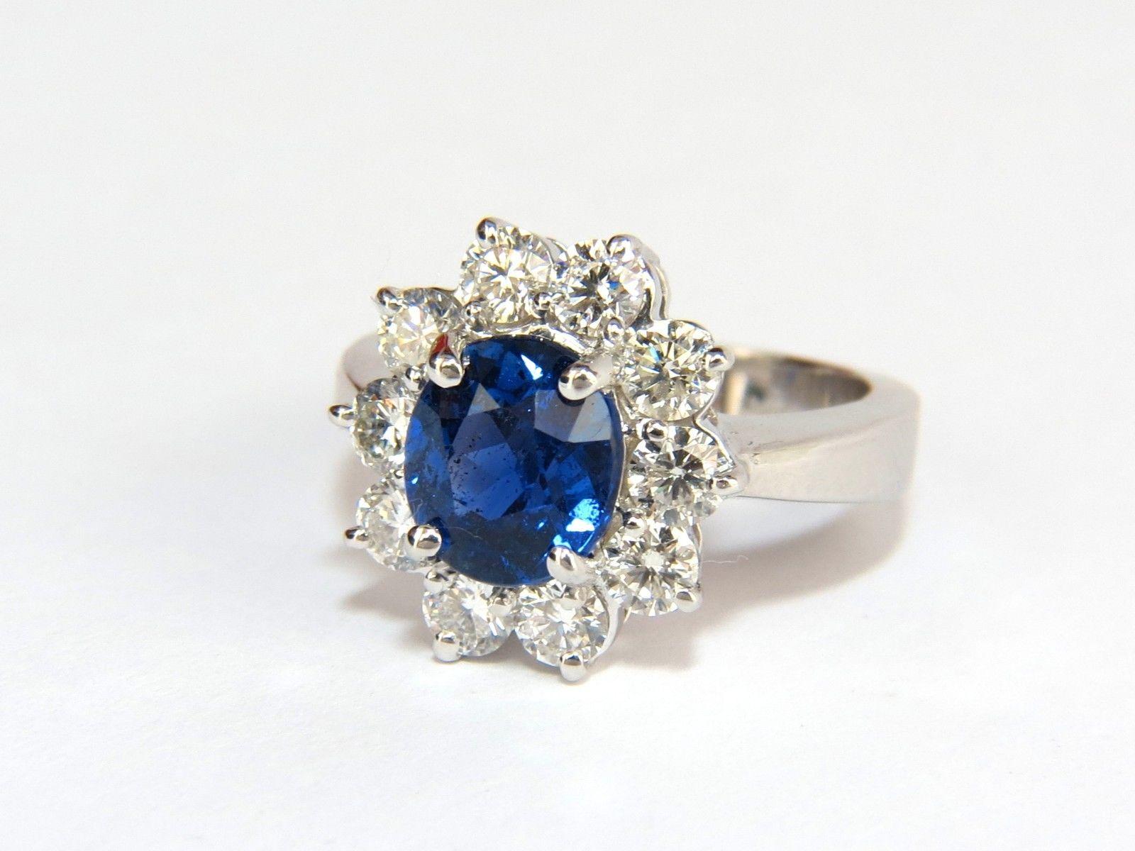Women's or Men's GIA 4.18 Carat No Heat Natural Sapphire Diamond Ring Cluster Unheated Blue