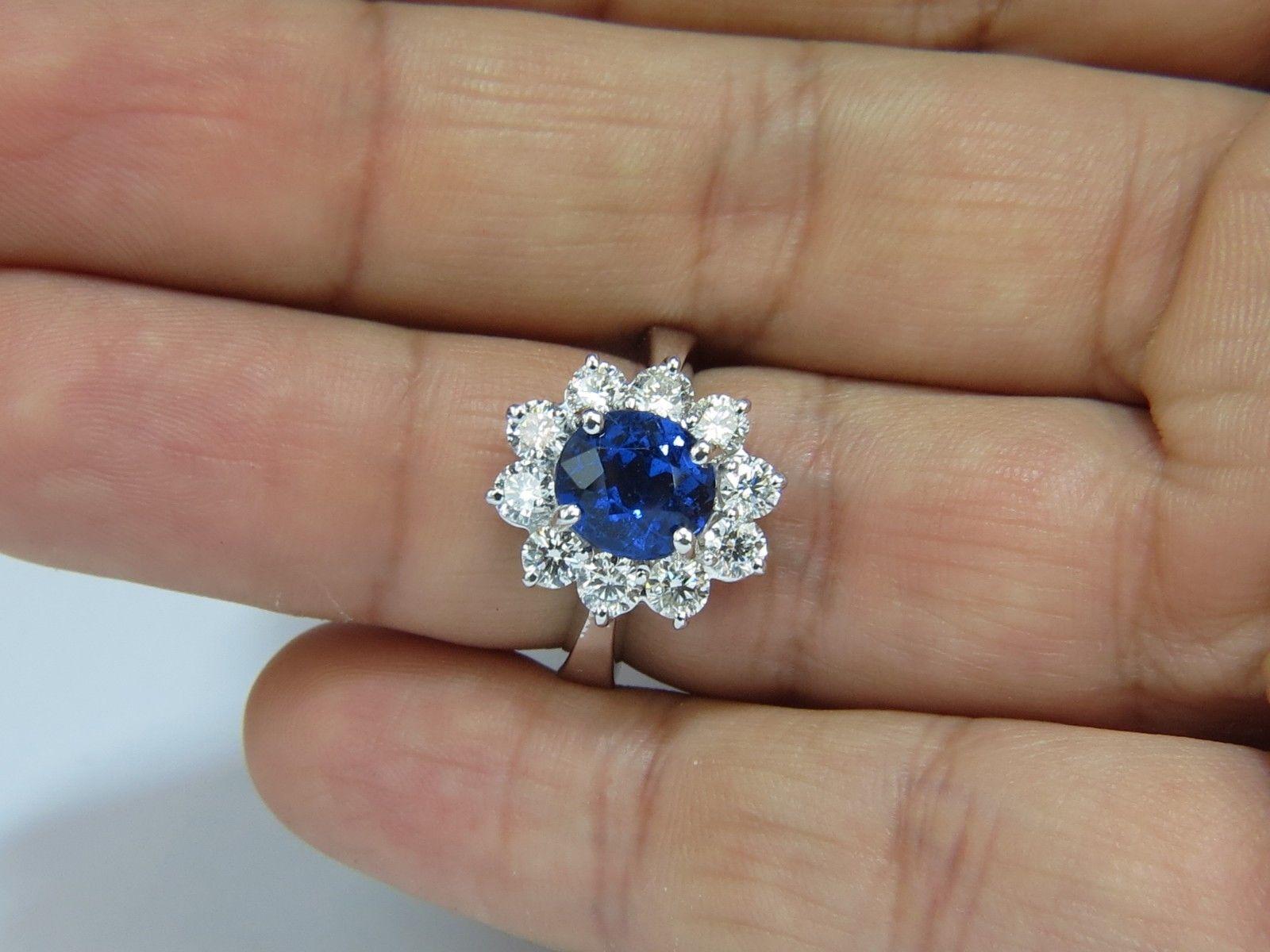 GIA 4.18 Carat No Heat Natural Sapphire Diamond Ring Cluster Unheated Blue 1