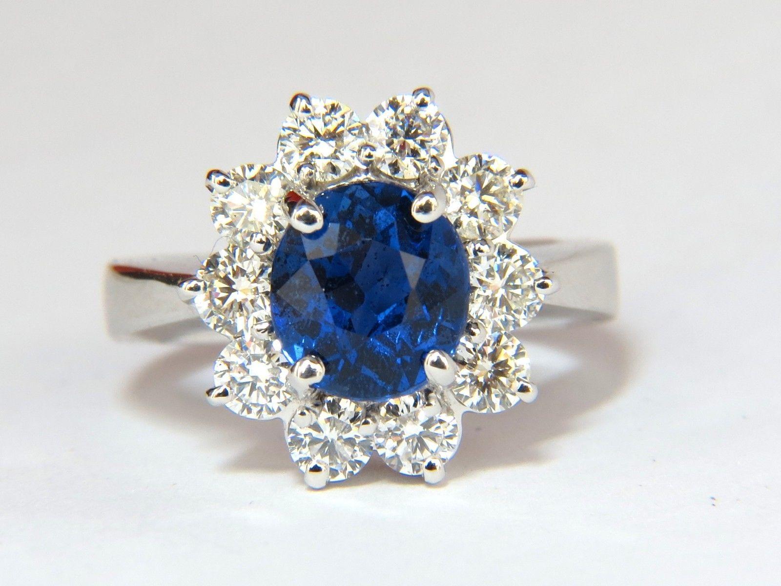 GIA 4.18 Carat No Heat Natural Sapphire Diamond Ring Cluster Unheated Blue 2