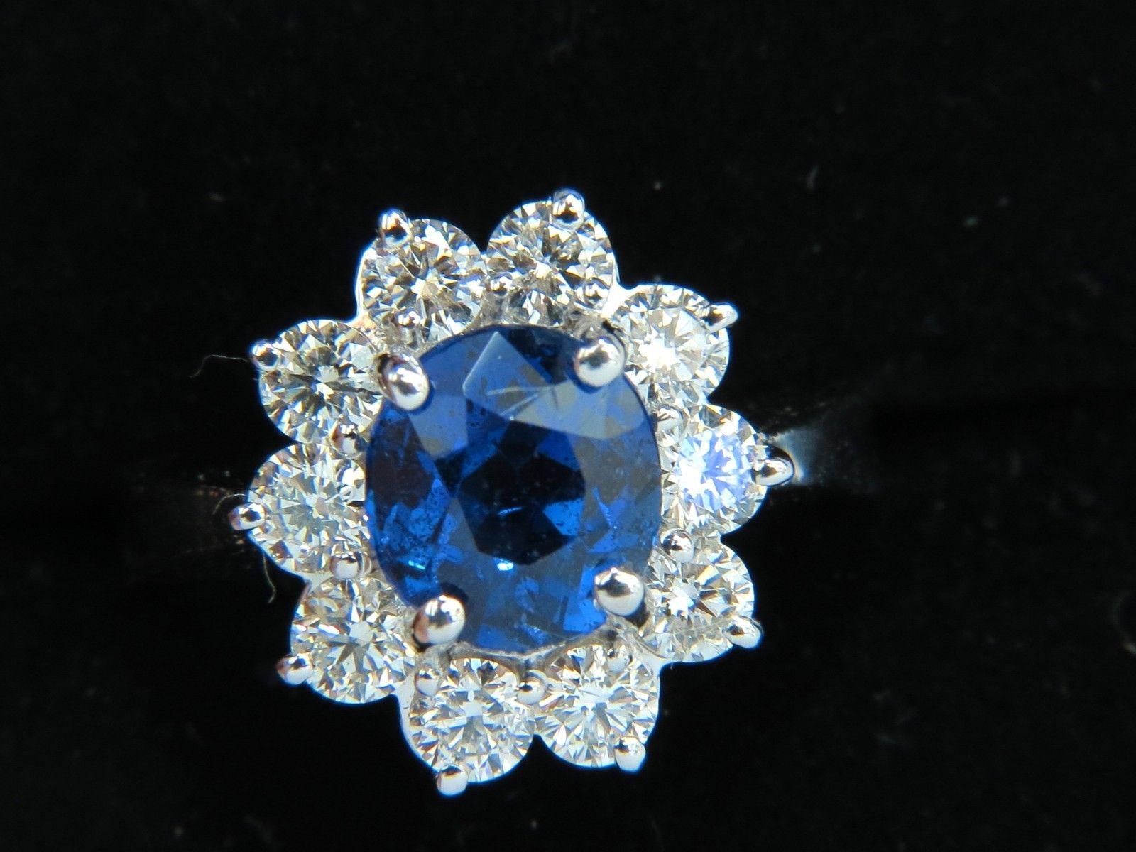 GIA 4.18 Carat No Heat Natural Sapphire Diamond Ring Cluster Unheated Blue 3