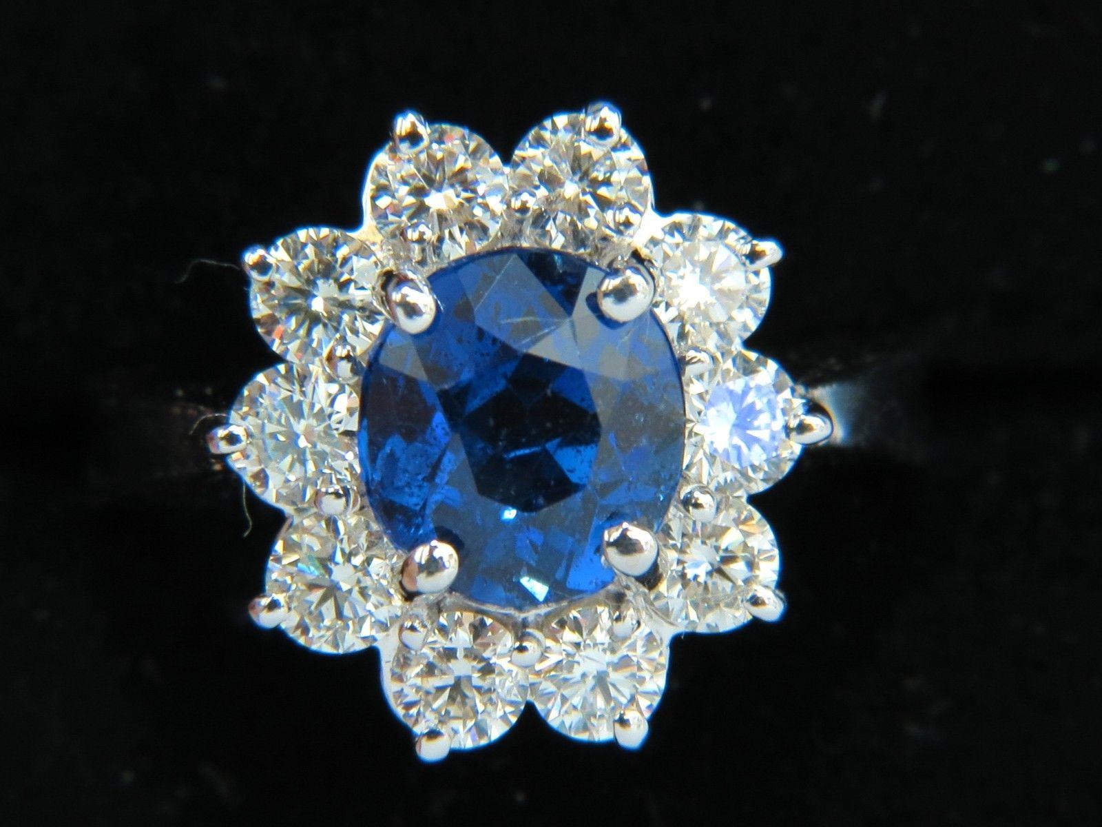 GIA 4.18 Carat No Heat Natural Sapphire Diamond Ring Cluster Unheated Blue 4