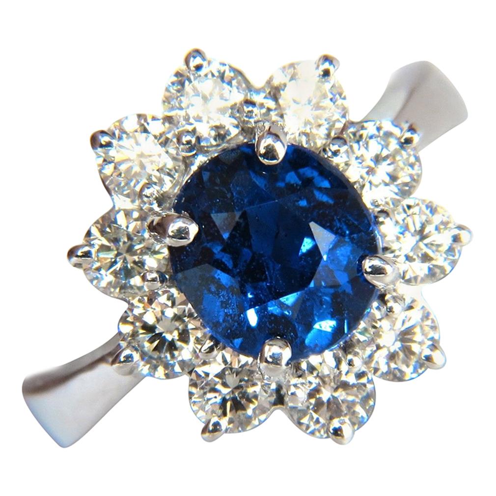 GIA 4.18 Carat No Heat Natural Sapphire Diamond Ring Cluster Unheated Blue