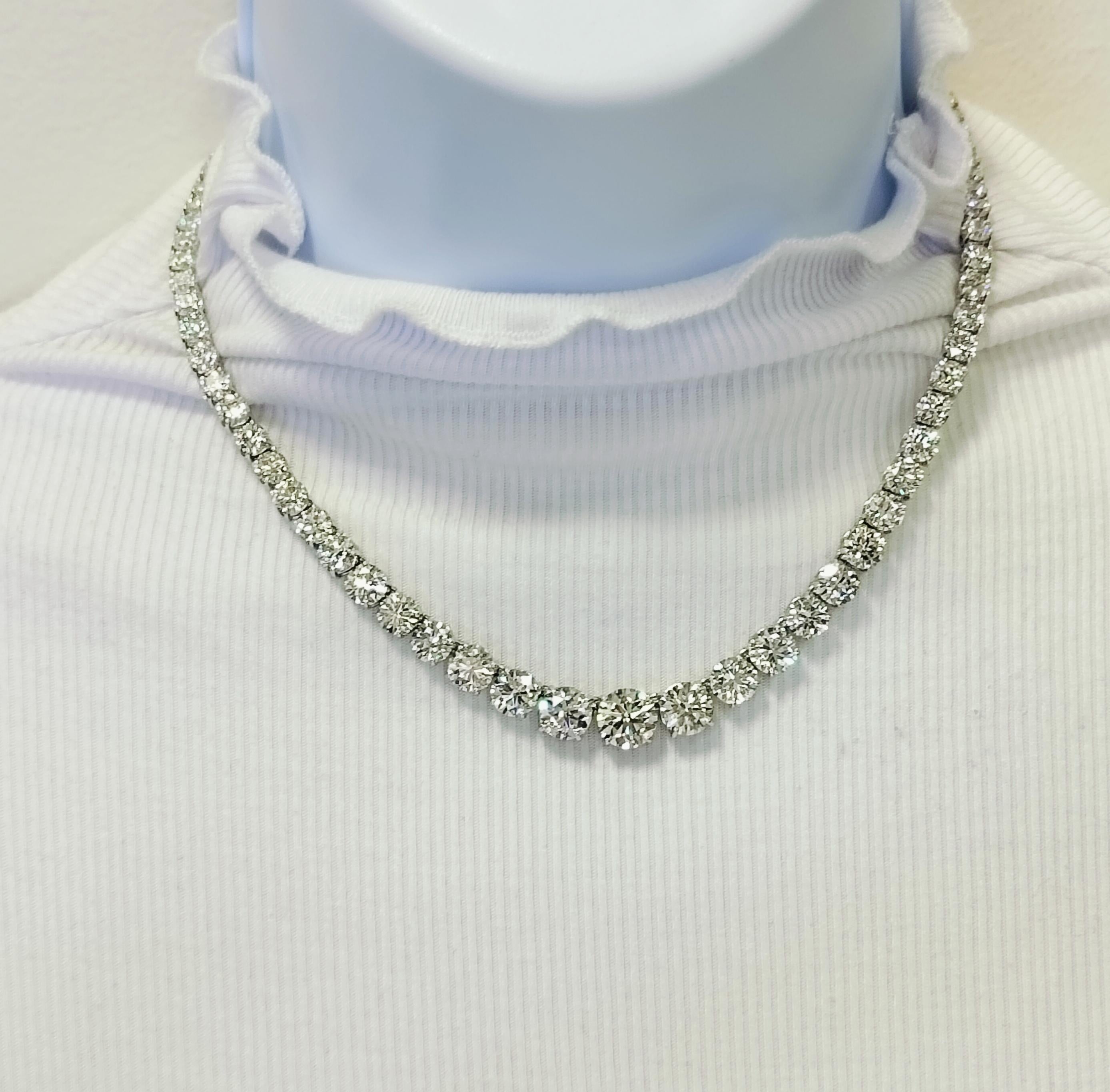 Round Cut GIA 41.82 ct. White Diamond Round Riviera Necklace in 18K White Gold For Sale