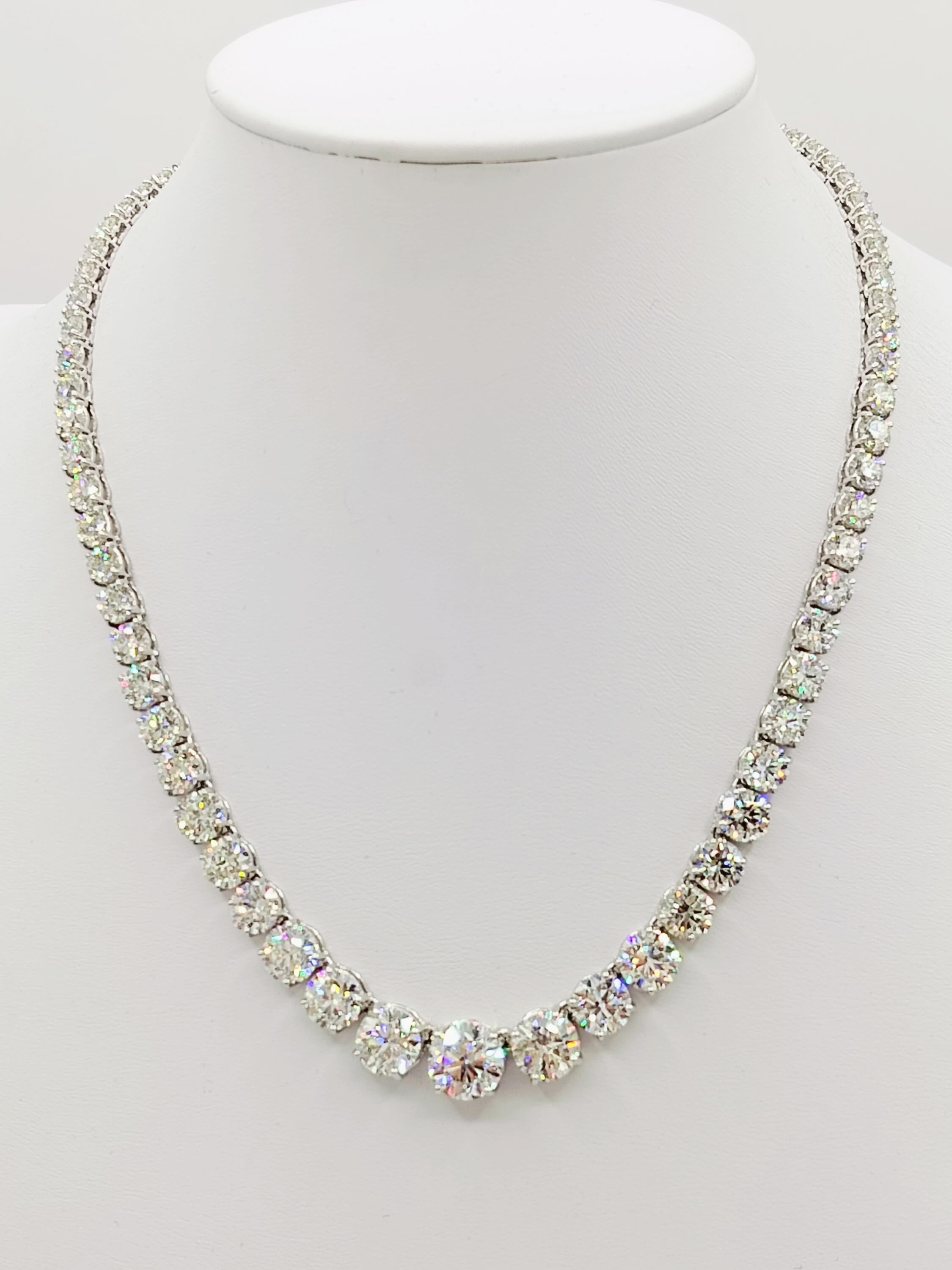 Women's or Men's GIA 41.82 ct. White Diamond Round Riviera Necklace in 18K White Gold For Sale