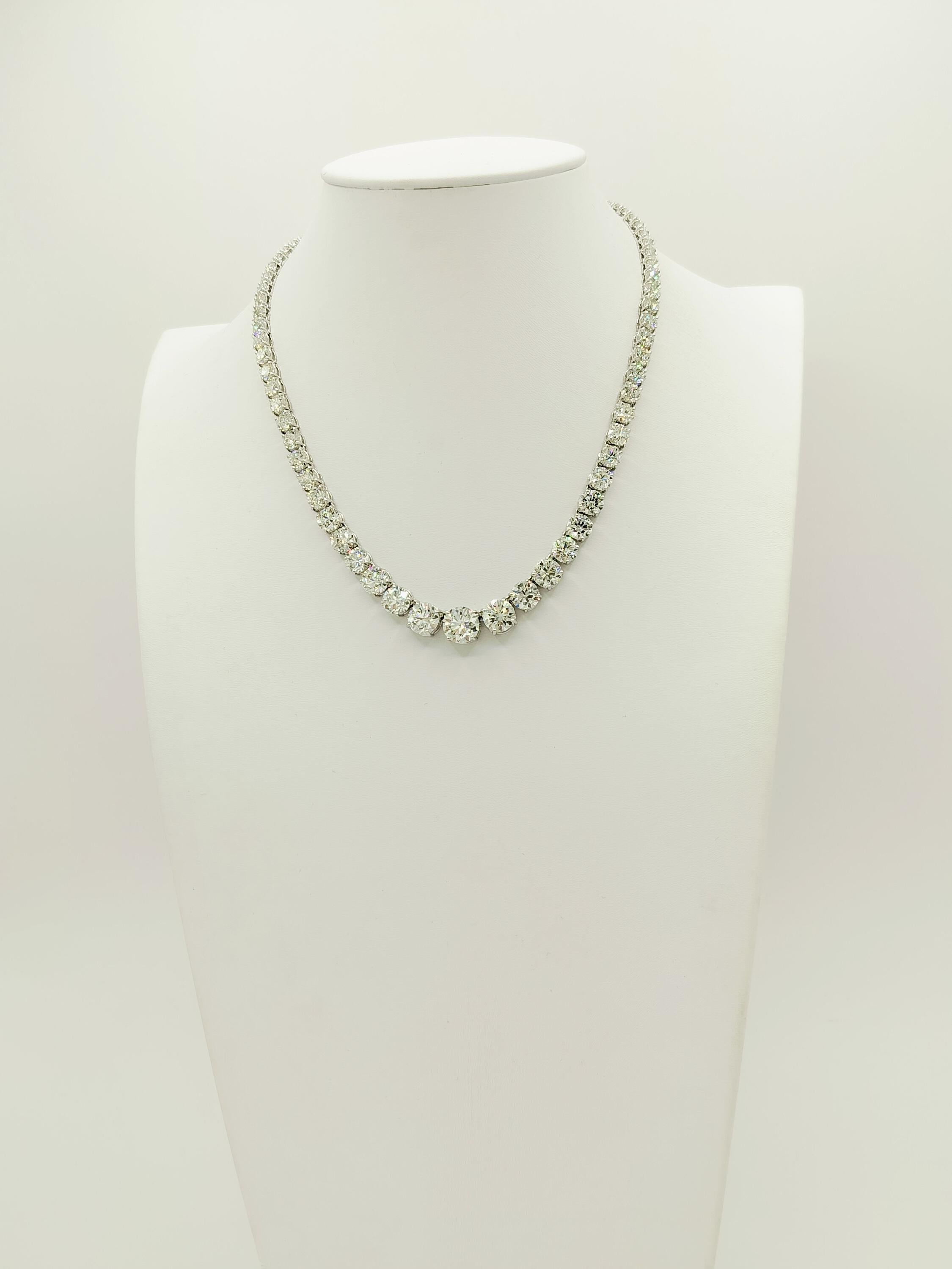 GIA 41.82 ct. White Diamond Round Riviera Necklace in 18K White Gold For Sale 1