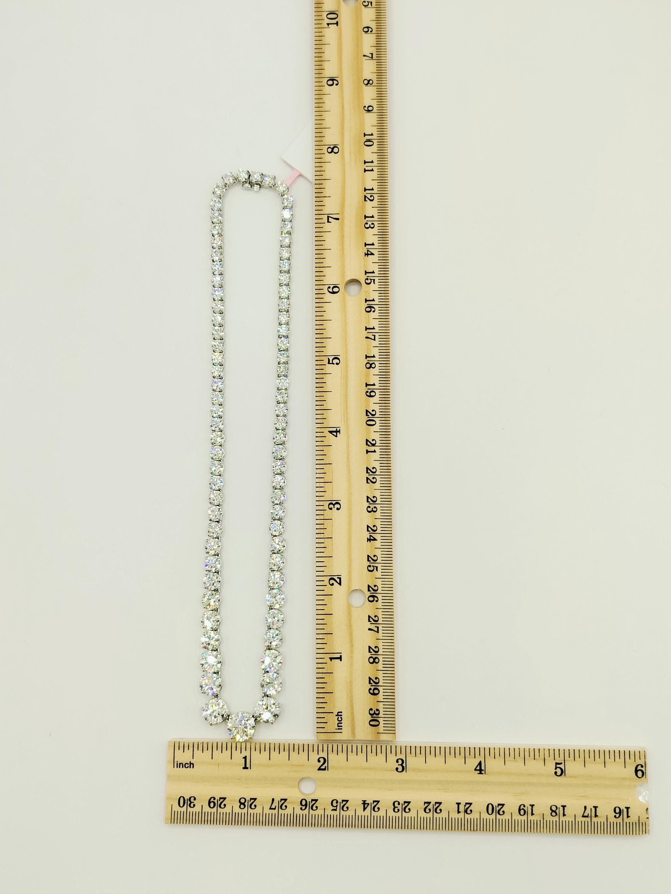 GIA 41.82 ct. White Diamond Round Riviera Necklace in 18K White Gold For Sale 3