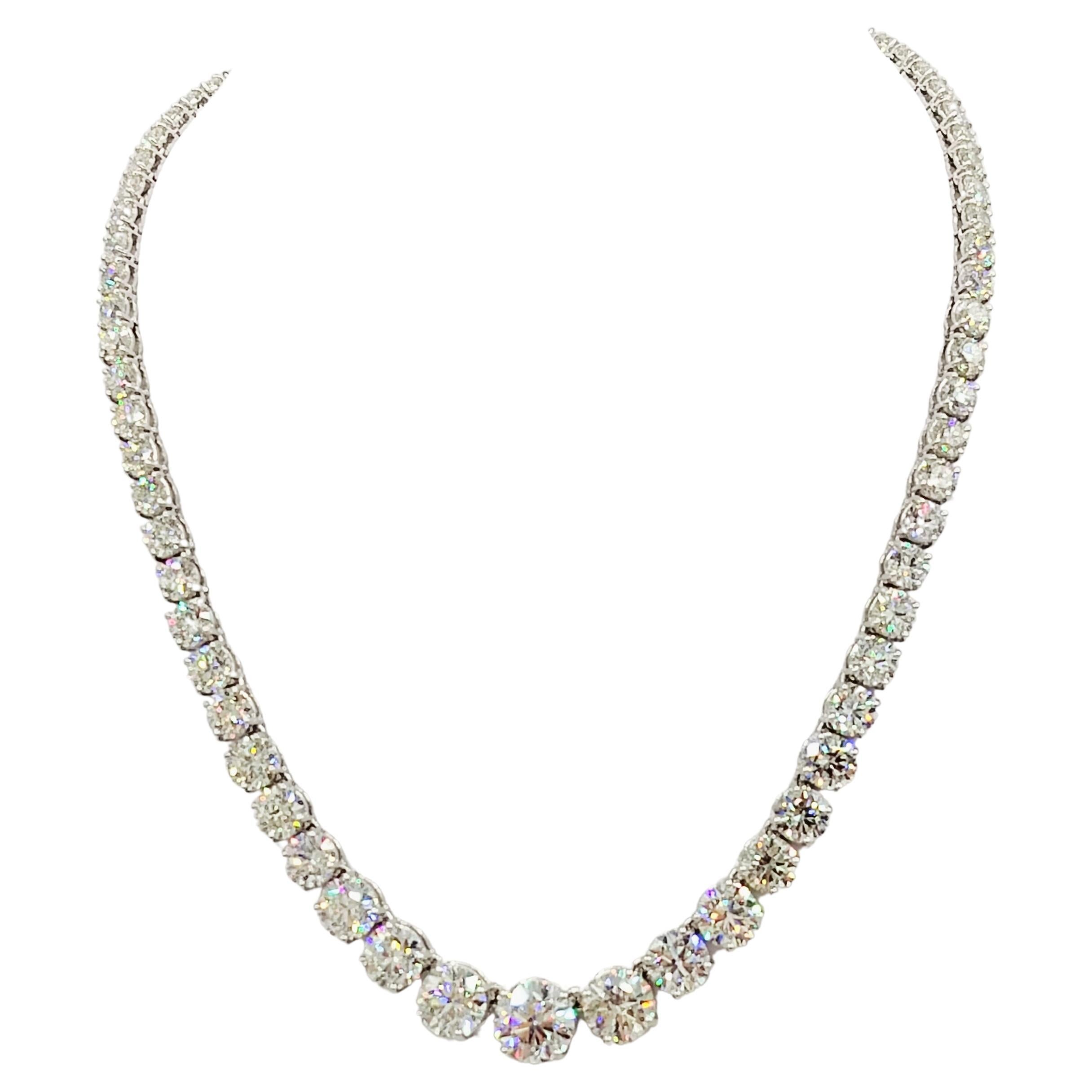 GIA 41.82 ct. White Diamond Round Riviera Necklace in 18K White Gold For Sale