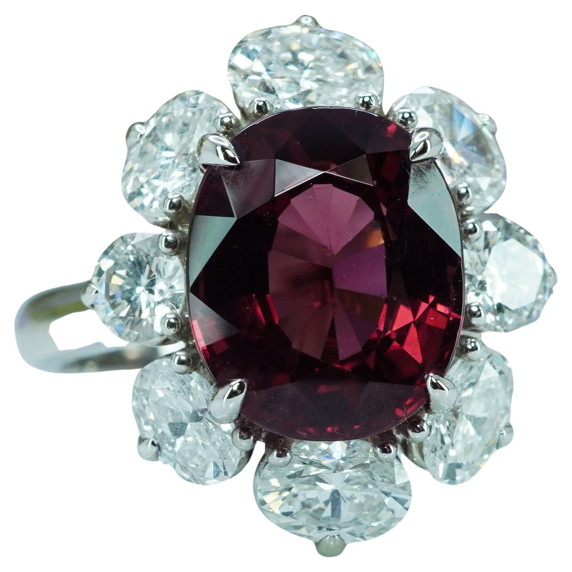 GIA 4.1ct No Heat Natural Spinel Oval Diamond Halo Ring 18K White Gold Estate