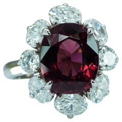 Vintage GIA 4.1ct No Heat Natural Spinel Oval Diamond Halo Ring 18K White Gold Estate