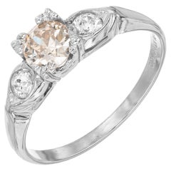 GIA .42 Carat Brown Diamond Three-Stone Platinum Art Deco Engagement Ring