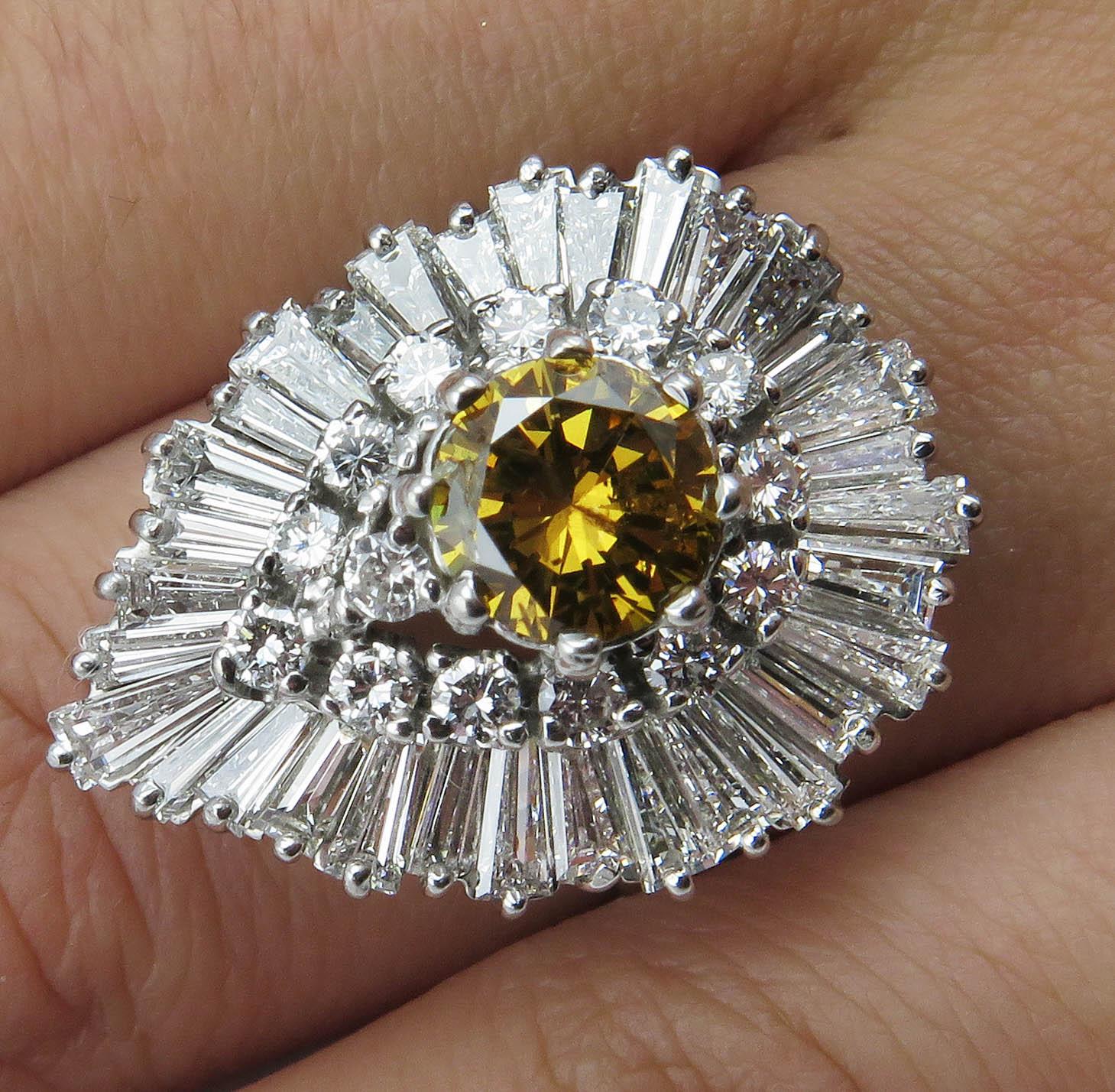 GIA 4.20 Carat Fancy Cognac Yellow Round Diamond “Ballerina” 18 Karat Gold Ring 5