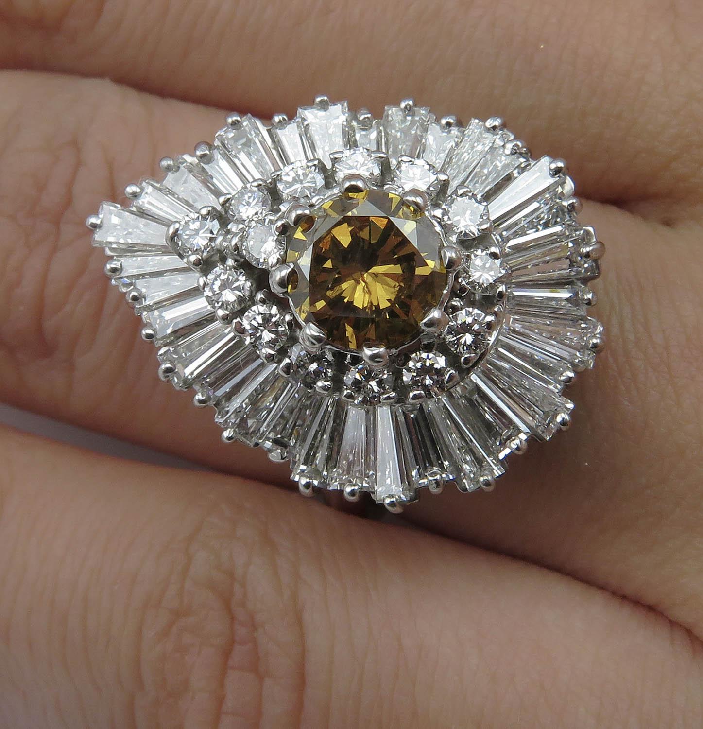 GIA 4.20 Carat Fancy Cognac Yellow Round Diamond “Ballerina” 18 Karat Gold Ring 6
