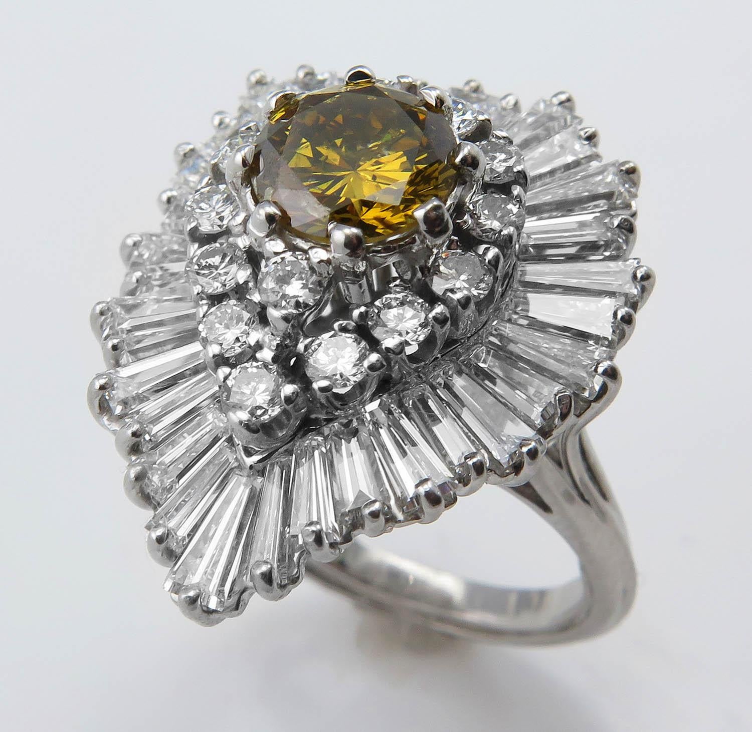 Round Cut GIA 4.20 Carat Fancy Cognac Yellow Round Diamond “Ballerina” 18 Karat Gold Ring