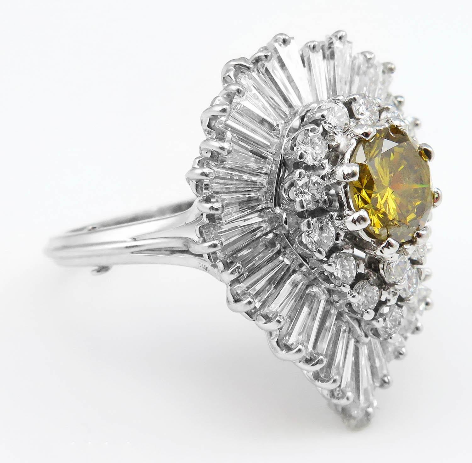 GIA 4.20 Carat Fancy Cognac Yellow Round Diamond “Ballerina” 18 Karat Gold Ring In Good Condition In New York, NY