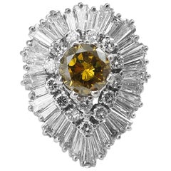 GIA 4.20 Carat Fancy Cognac Yellow Round Diamond “Ballerina” 18 Karat Gold Ring