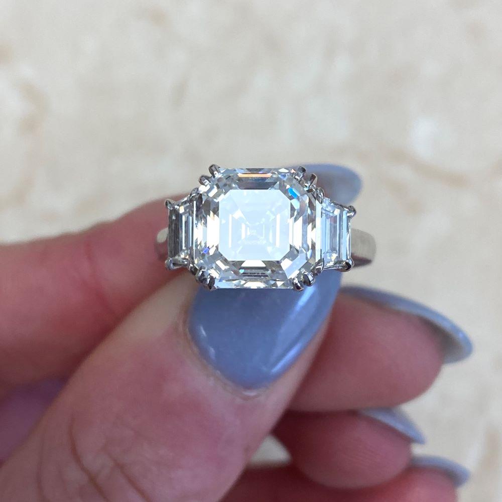 GIA 4.20ct Asscher Cut Diamond Engagement Ring, H Color, Platinum For Sale 5