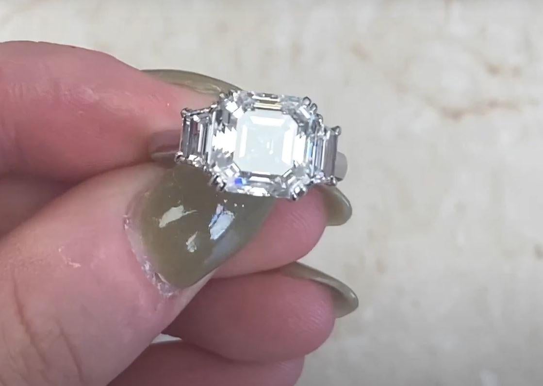 Women's GIA 4.20ct Asscher Cut Diamond Engagement Ring, H Color, Platinum For Sale
