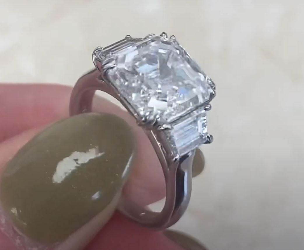 GIA 4.20ct Asscher Cut Diamond Engagement Ring, H Color, Platinum For Sale 2