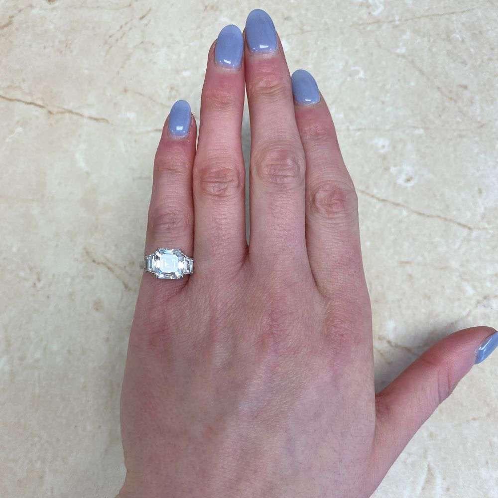 GIA 4.20ct Asscher Cut Diamond Engagement Ring, H Color, Platinum For Sale 4
