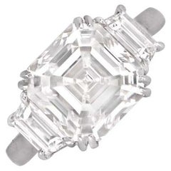 Verlobungsring, GIA 4,20 Karat Diamant im Asscher-Schliff, H Farbe, Platin