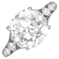 Bague de fiançailles ancienne avec diamant taille coussin de 4.24 carats certifié GIA, couleur G, platine