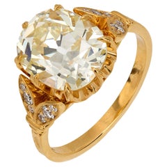 GIA 4.25 carat old mine cut diamond 18k yellow gold engagement ring