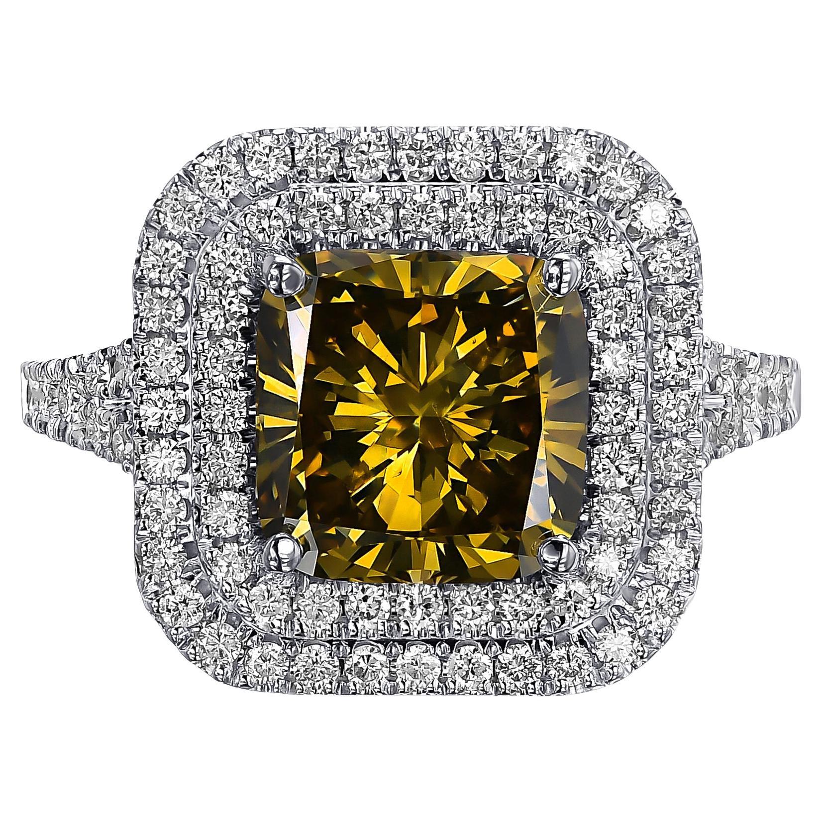 Today we are offering this amazing ring featuring a center 3.54 carat fancy deep brown yellow diamond with diamonds halo ring. 

A once in a lifetime opportunity to become the proud owner of this amazing ring. The ring has tremendous brilliance and
