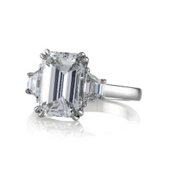 GIA 4.29ct Emerald Cut & Trapezoids 3 Stone Diamond Engagement Platinum Ring