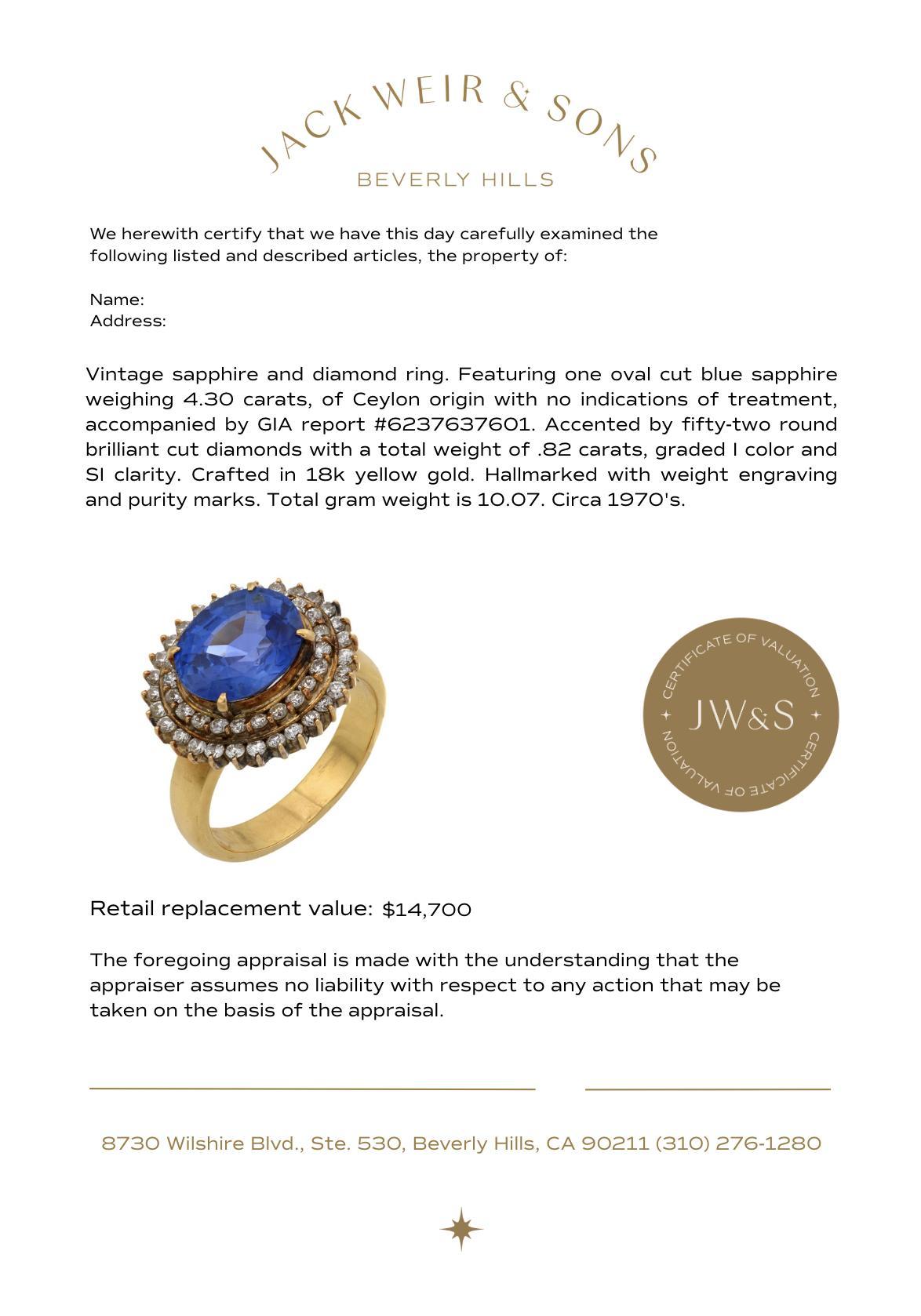 GIA 4,30 Karat Ceylon keine Hitze Saphir Diamant 18k Gelbgold-Cluster-Ring im Angebot 2