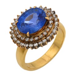GIA 4,30 Karat Ceylon keine Hitze Saphir Diamant 18k Gelbgold-Cluster-Ring