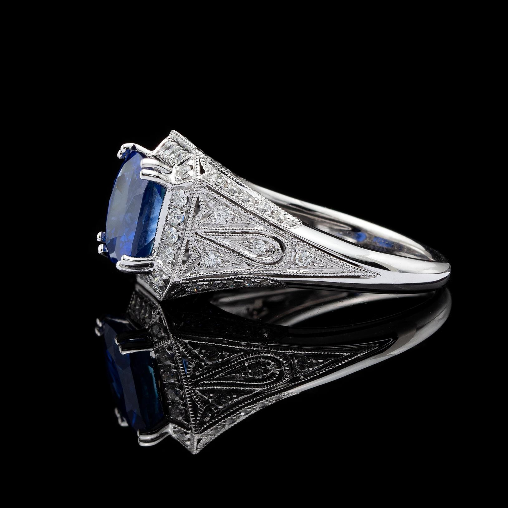Ring mit GIA 4,30 Karat Sri Lanka-Saphir und Diamant (Edwardian) im Angebot