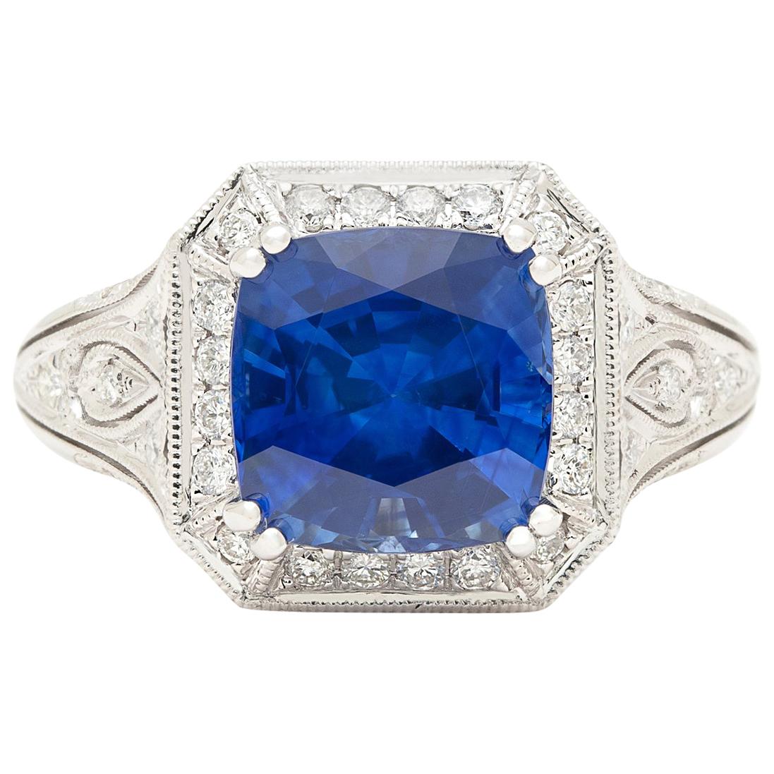 GIA 4.30 Carat Sri Lanka Sapphire and Diamond Ring For Sale
