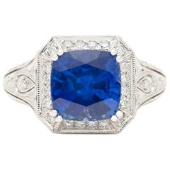 GIA 4.30 Carat Sri Lanka Sapphire and Diamond Ring