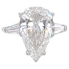 GIA 4.30 Carats Natural Pear Shape Diamond Ring in Platinum I1 Clarity J Color