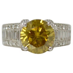 GIA 4.36 Carat Natural Fancy Deep Brownish Yellow Engagement Ring In 18 K Gold