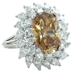 Bague cocktail en diamant et diamant de 4,38 carats de couleur brun-jaune foncé de fantaisie GIA
