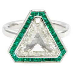 GIA 4.40 Carat Triangle Cut Diamond and Emerald Platinum Ring