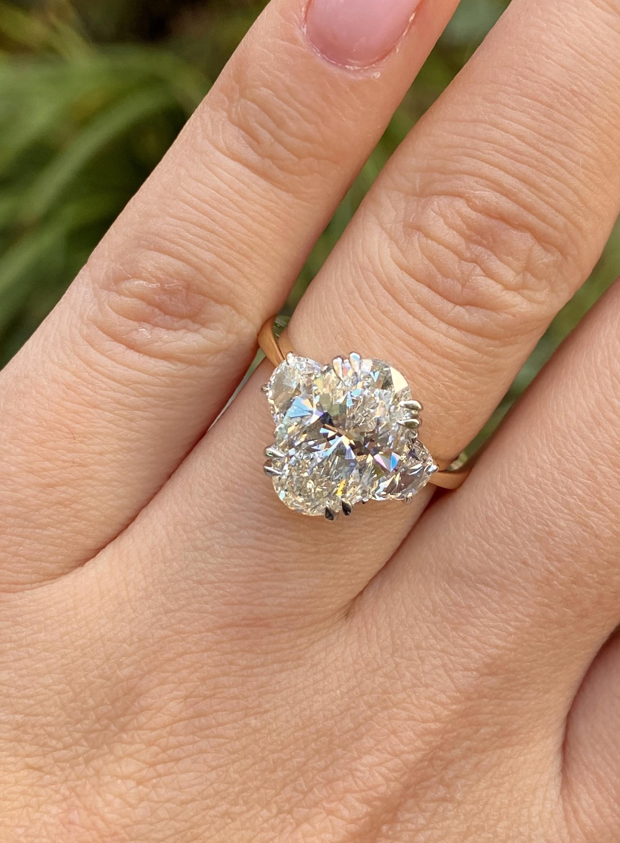 GIA 4.40ct Estate Vintage Oval Diamond 3 Stone Engagement Wedding Ring Plat/18k 1