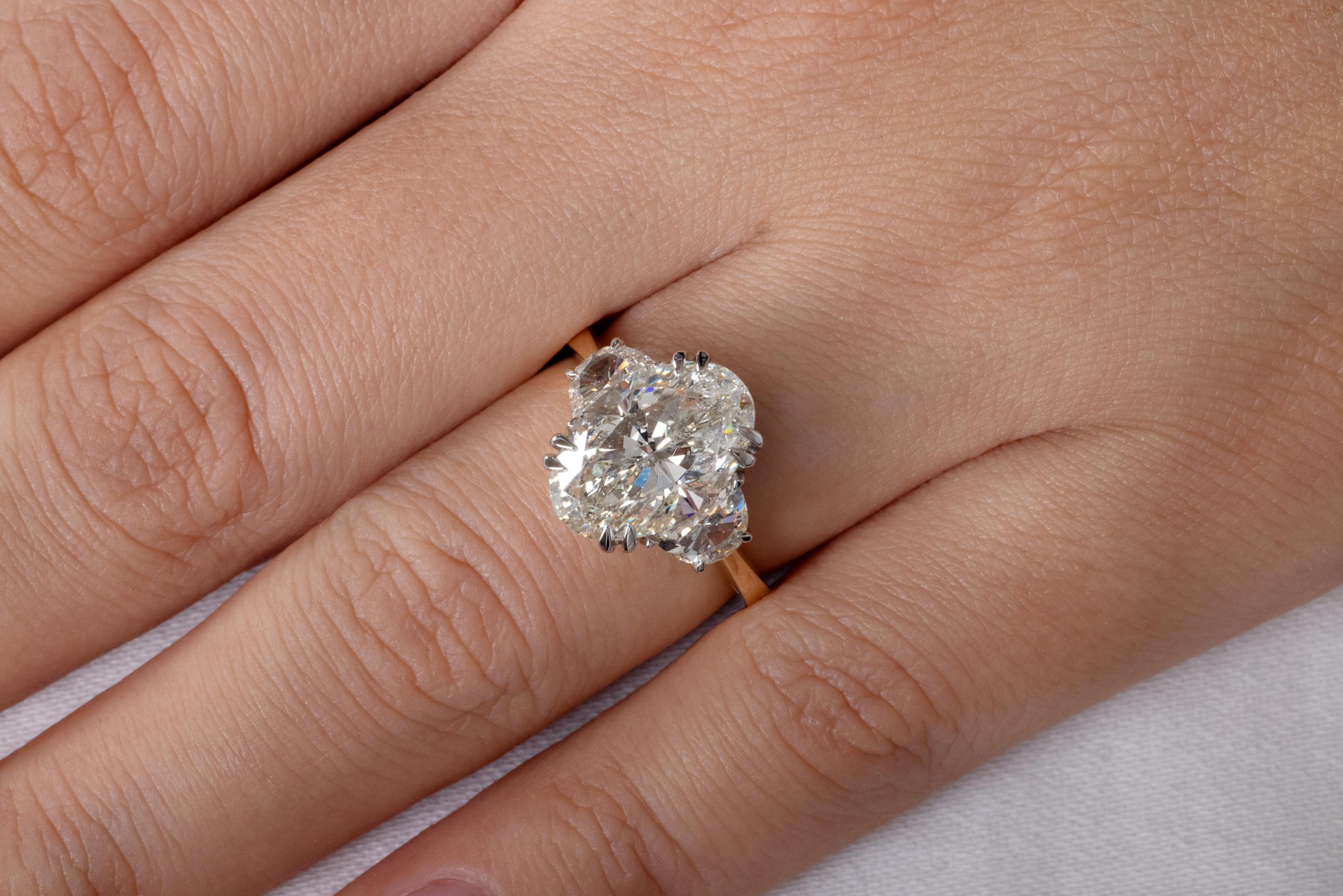 GIA 4.40ct Estate Vintage Oval Diamond 3 Stone Engagement Wedding Ring Plat/18k 4