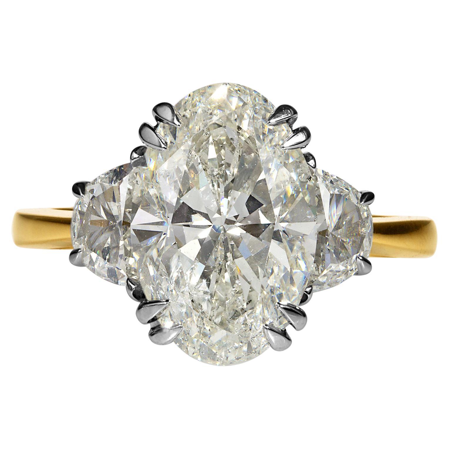 GIA 4.40ct Estate Vintage Oval Diamond 3 Stone Engagement Wedding Ring Plat/18k